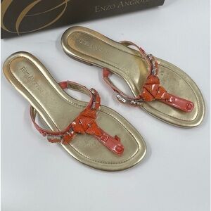 ✅ Enzo Angiolini LADIES ORANGE JEWELED SANDALS SIZE 9.5 BOX INCLUDED